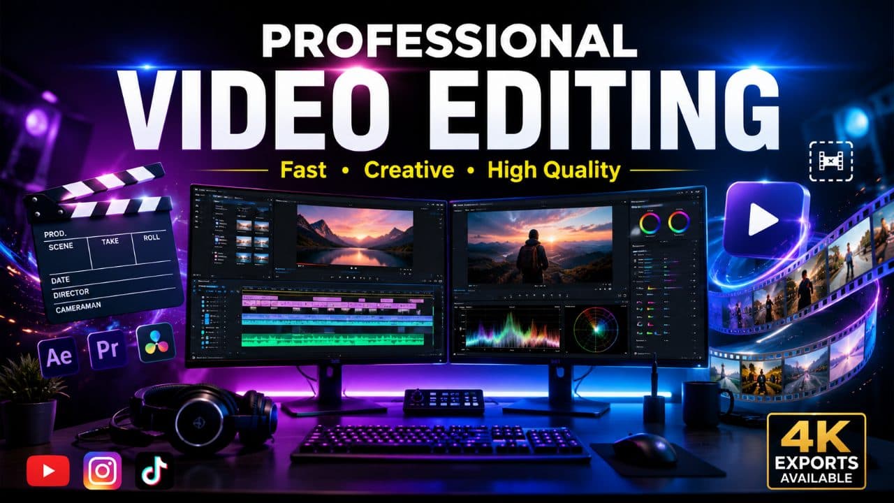I Will Edit Professional Videos for YouTube, TikTok, Reels & Social Media